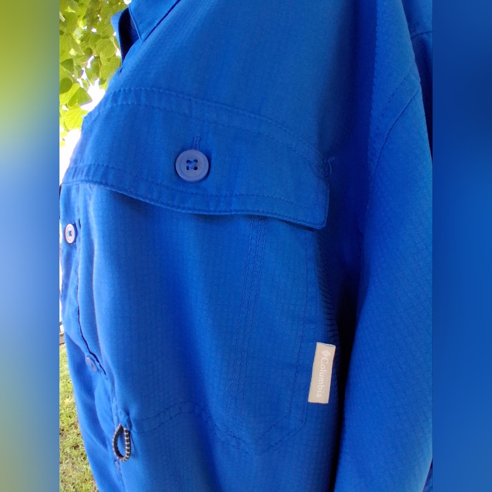 🔥Columbia Omni Shade Long Sleeve Vented Fishing Shirt Royal Blue Mens XL - Picture 6 of 12